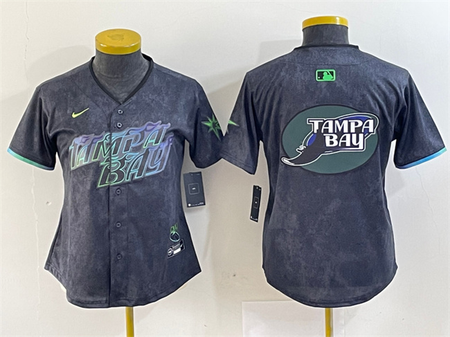 Women's Tampa Bay Rays Team Big Logo Charcoal 2024 City Connect Limited Stitched Baseball Jersey(Run Small)